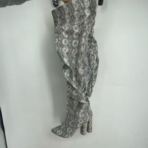 Fashion Nova Womens 7.5 Thigh High Snake Print Boots Heeled Club Cocktail Sexy